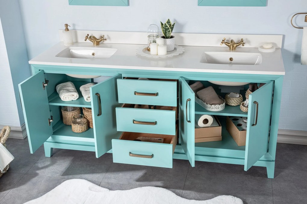 Set mobilier de baie (3 piese) Michigan 72 - Turquoise, Turcoaz, 180x86x54 cm
