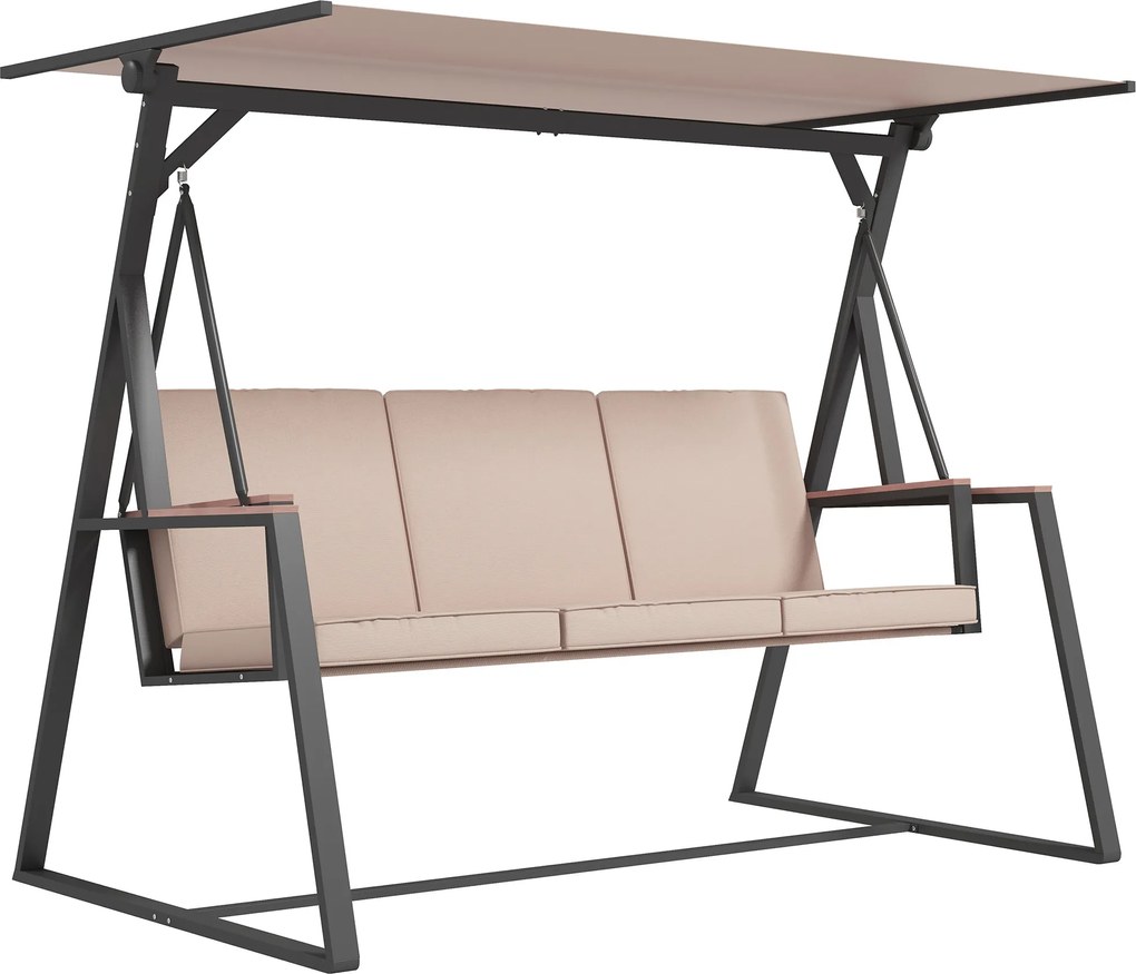 Outsunny Leagăn Hollywood Leagăn de grădină 3 locuri, cu copertină, rezistent la intemperii, Bej + Negru | Aosom Romania