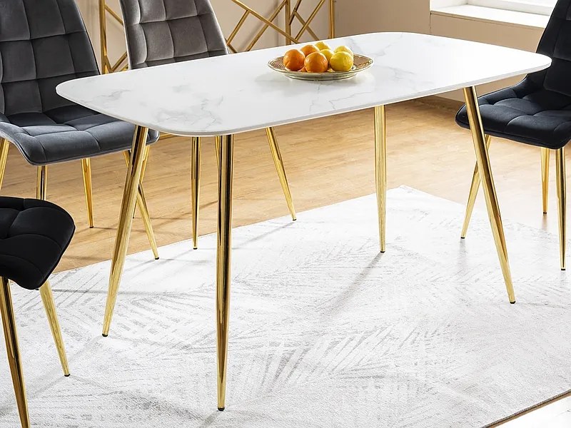 Masă de sufragerie Carolee (alb + auriu) (pentru 4 până la 6 persoane). Promo -6%. 1050041