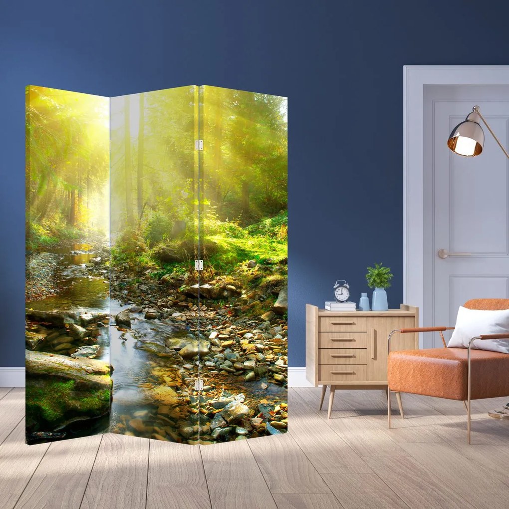 Paravan - Râul în pădurea verde (126x170 cm)