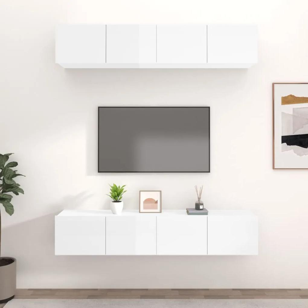 Comode TV, 4 buc., alb extralucios, 80x30x30 cm, lemn compozit 4, Alb foarte lucios, 80 x 30 x 30 cm