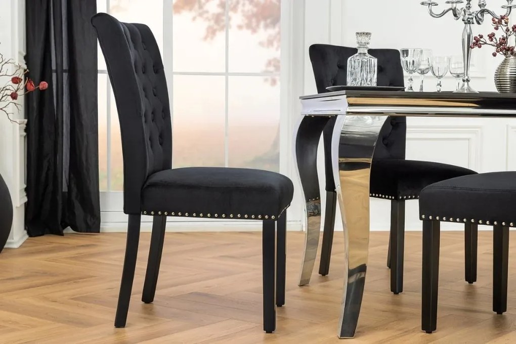 Set 2 scaune Stil Baroc, Catifea, Negru, CASTLE