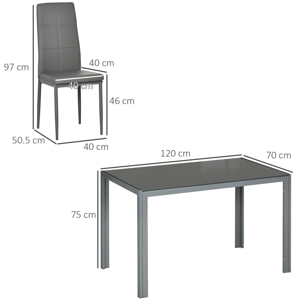 Set Masa Sufragerie cu 4 Scaune Moderne pentru Bucatarie sau Sufragerie, Gri HOMCOM | Aosom Romania