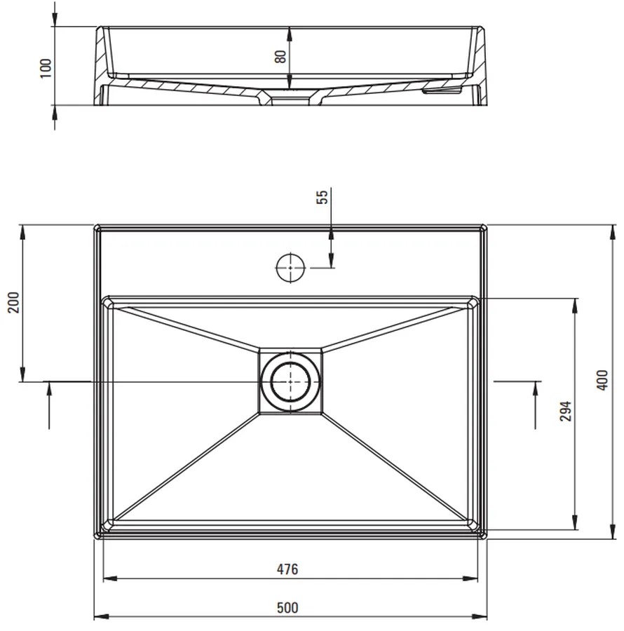 Lavoar pe blat compozit antracit Deante Correo, dreptunghiular, 50 cm Antracit mat