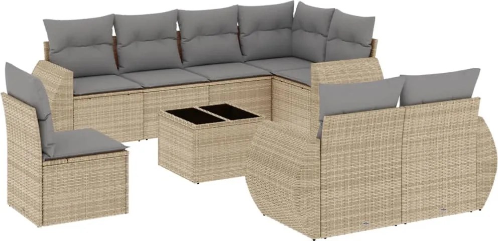 vidaXL Set canapele de grădină, 9 piese, cu perne, bej, poliratan