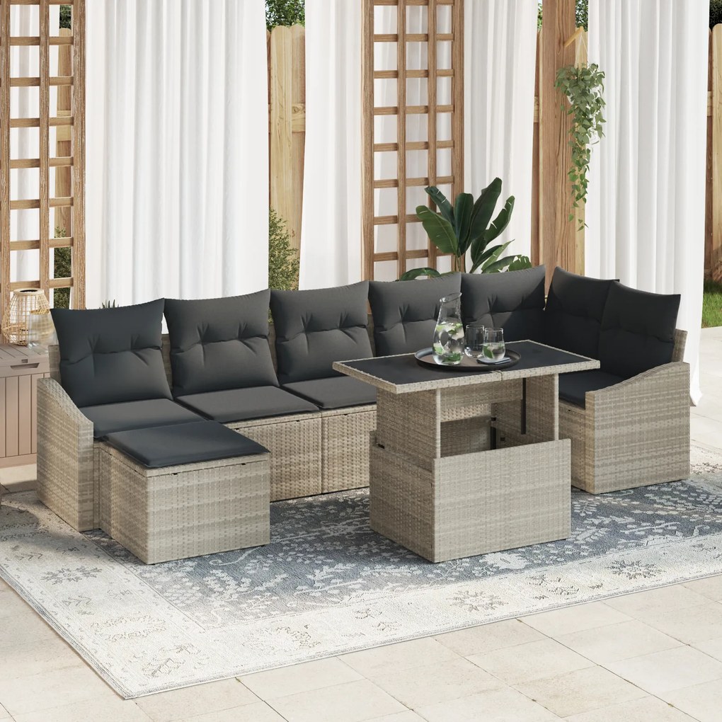 vidaXL Set de canapele pentru grădină cu pernă 8 pcs Gri deschis