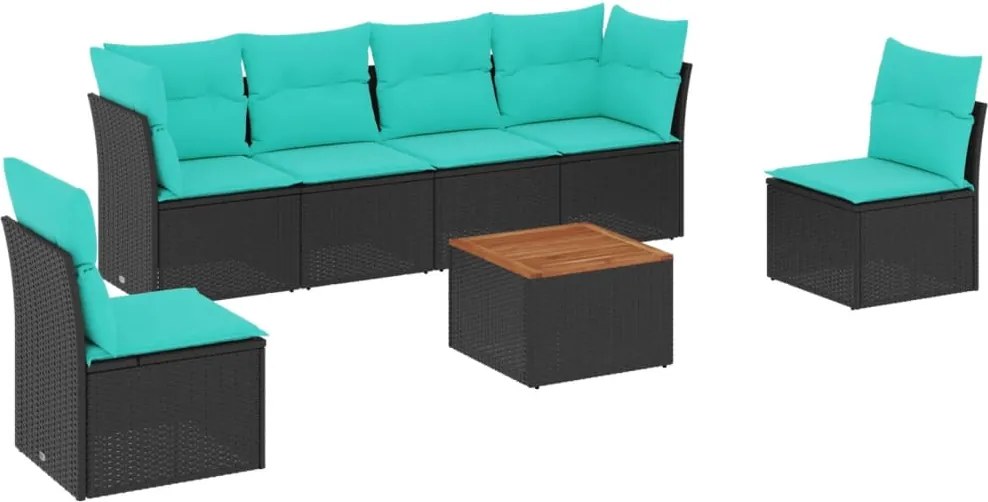 vidaXL Set canapele de grădină cu perne, 7 piese, negru, poliratan