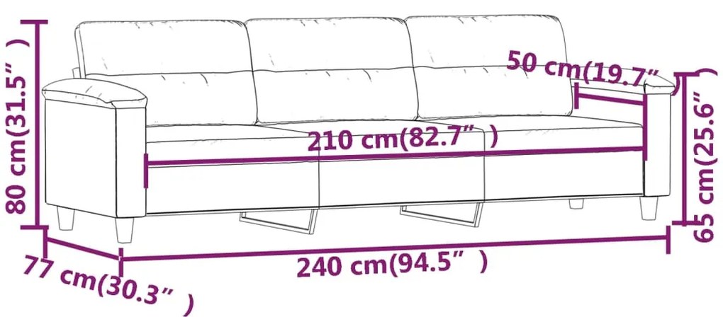 Canapea cu 3 locuri, bej, 210 cm, tesatura microfibra Bej, 240 x 77 x 80 cm