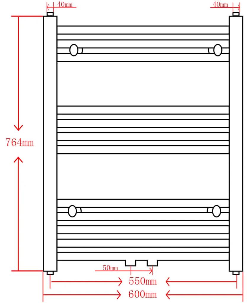 Radiator baie port-prosop incalzire centrala, drept, negru, 600x764 mm 1, Negru, 600 x 764 mm, Drept