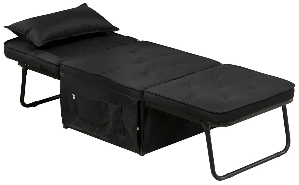 HOMCOM Fotoliu extensibil 4 în 1 cu spătar reglabil în 5 poziții, cu pernă 180 x 64 x 40 cm negru | Aosom Romania