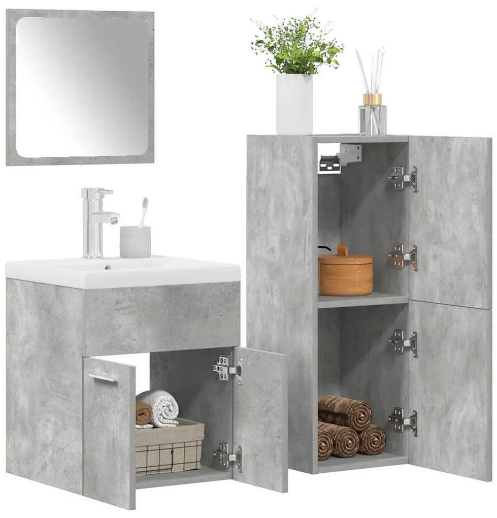 vidaXL Set mobilier de baie, 4 piese, gri beton, lemn compozit
