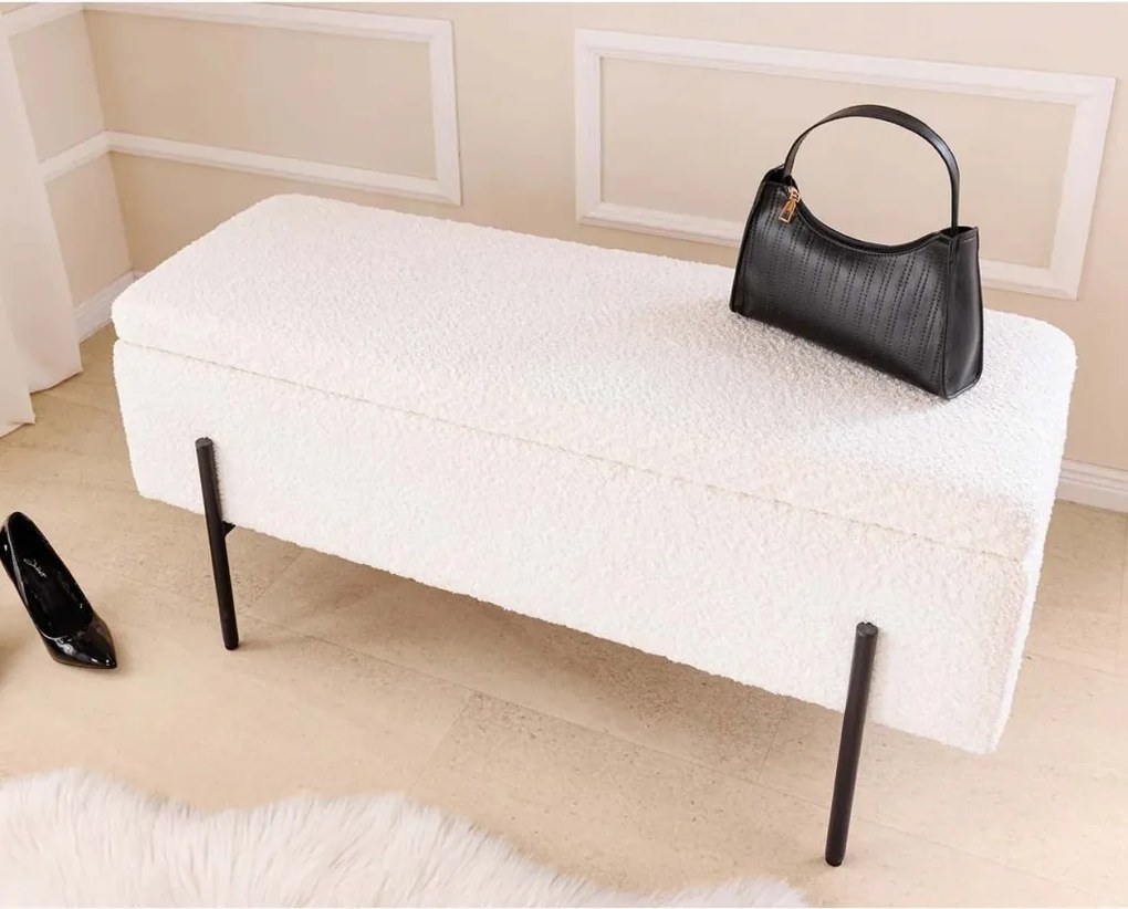 Bancheta tapitata cu spatiu de depozitare LOFT 100cm boucle white