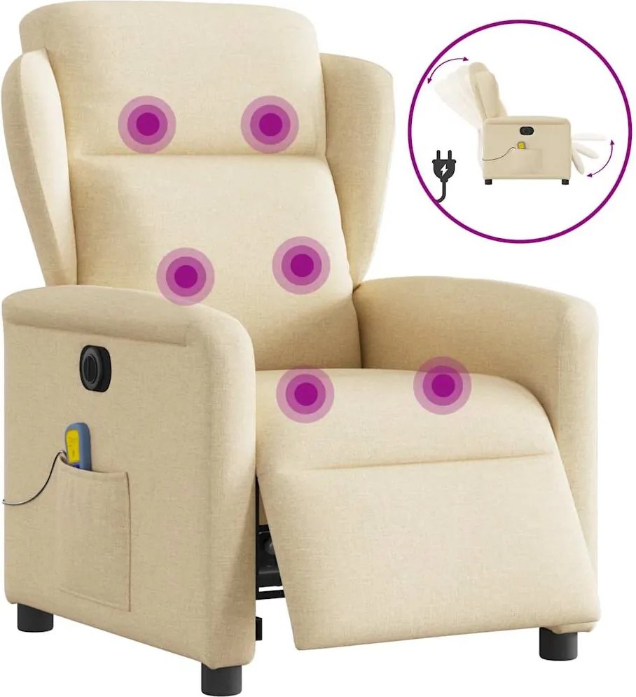 vidaXL Fotoliu electric de masaj rabatabil, crem, textil