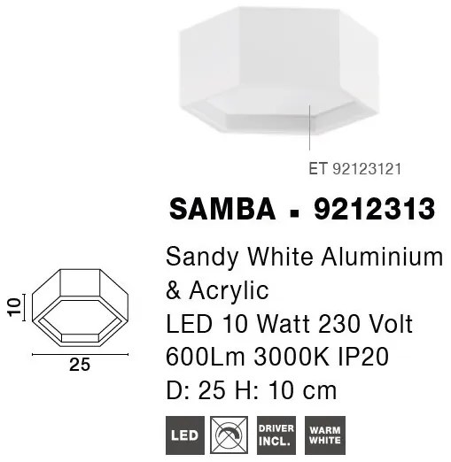 Plafoniera LED design minimal SAMBA alba