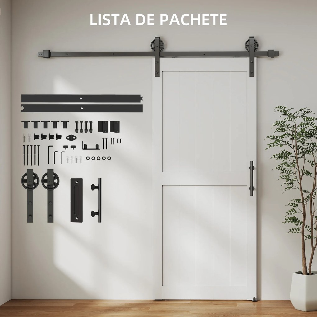 HOMCOM Ușă Glisantă de Interior 81.3x213.4cm, Șină din Oțel, Mâner Îmbunătățit, Role, Ușă de Interior în Stil Industrial, din MDF și Lemn de Pin, Impermeabilă, pentru Bucătărie, Baie, Living | Aosom Romania