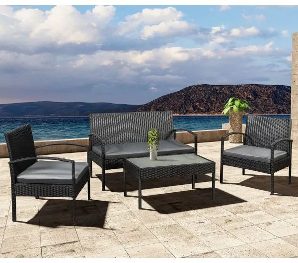 Juskys Set rattan Trinidad - negru