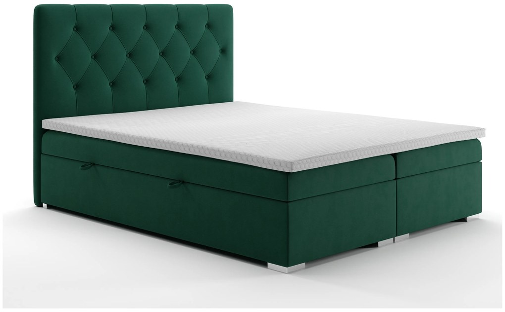 Pat matrimonial Boxspring 140 cm Ronda (verde închis) (cu sp. depozitare). 1020365