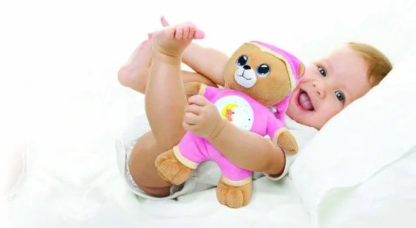 Ursuleț roz de pluș 32cm pe baterii cu lumină și sunet