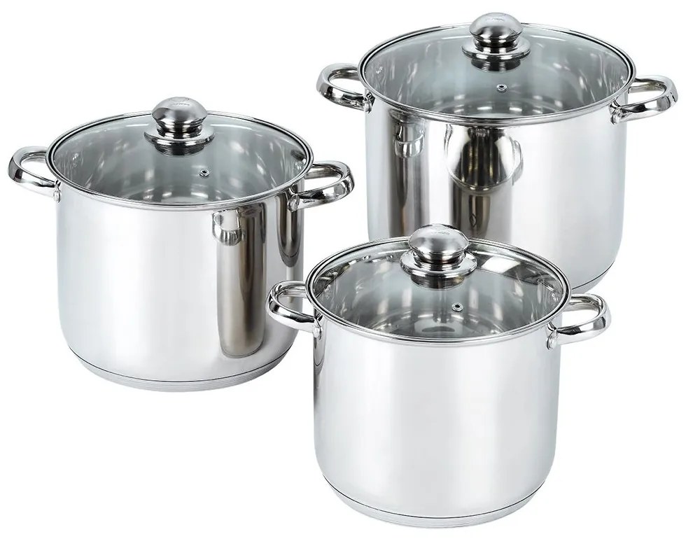 Set Vase Gătit din Inox, 6 Piese, Capacități 11 - 7.2 Litri, Bază în 3 Straturi (Inducție), Capace din Sticlă Termorezistentă