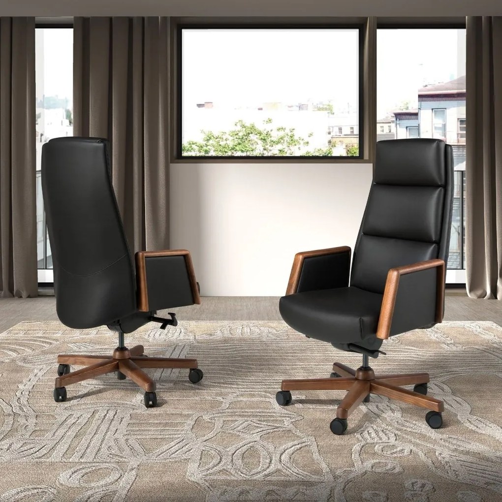 Scaun de birou modern piele sintetica si lemn Black