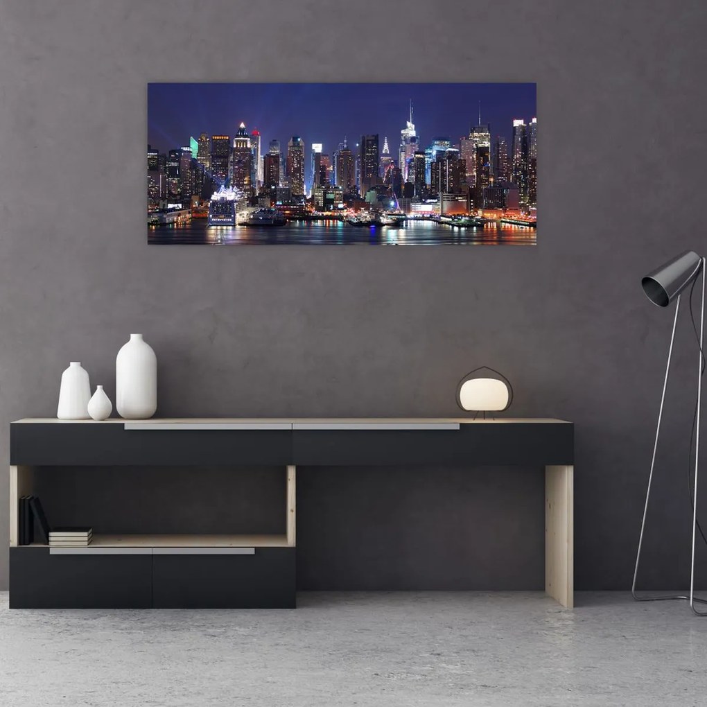 Tablou - Zgârie-nori din New York iluminate (120x50 cm)