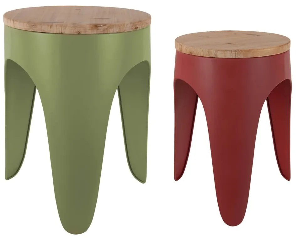 Scaune tip taburet roșii/verzi 2 buc. din metal Double Funky – Leitmotiv