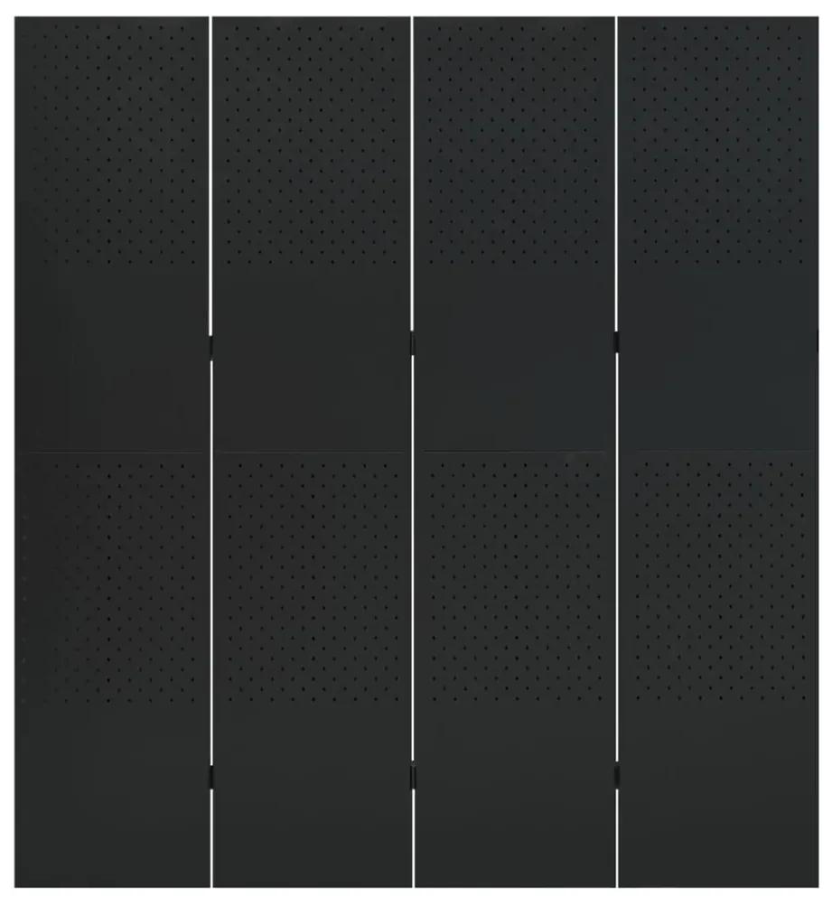 Paravan de camera cu 4 panouri, negru, 160x180 cm, otel Negru, 160 x 180 cm, 1