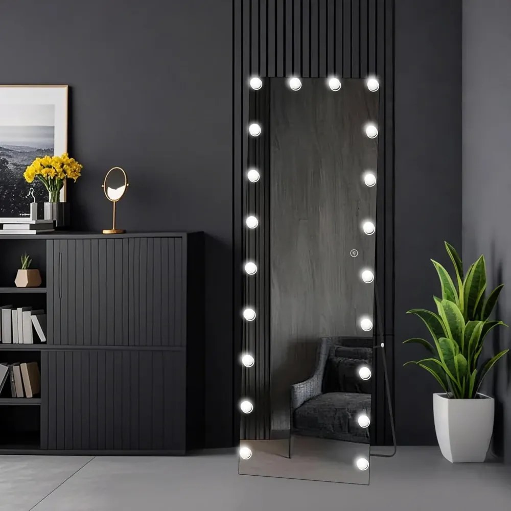 Oglindă cu becuri LED, Iluminare Reglabilă, 3 Culori, Control Touch, Sticlă HD, cu Suport, 160x50 cm