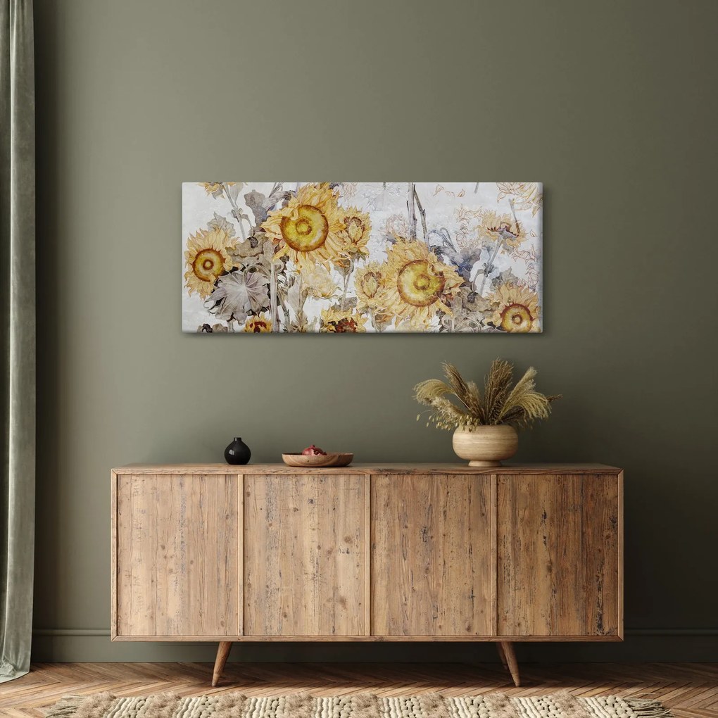 Tablou - Floarea-soarelui pe perete (120x50 cm)