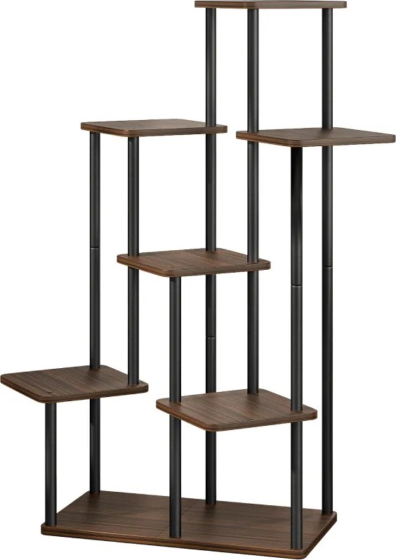 Suport de flori din metal, negru/lemn rustic, ADITE TIP 2