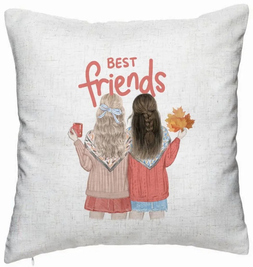 Perna Decorativa, Model Best Friends, 40x40 cm, Alb Murdar, Husa Detasabila, Burduf