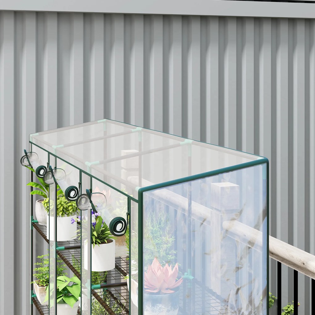 Outsunny Seră de grădină cu rafturi la 3 niveluri, seră de balcon cu 3 uși rulante cu fermoar, 215 x 46 x 151 cm, verde | Aosom Romania