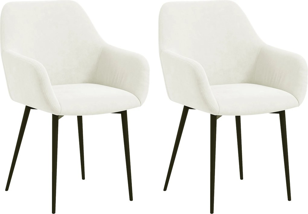 HOMCOM Set 2 Scaune de Dining Tapițate în Stil Nordic cu Brațe și Picioare din Oțel, 54x57x80 cm, Alb Crem | Aosom Romania