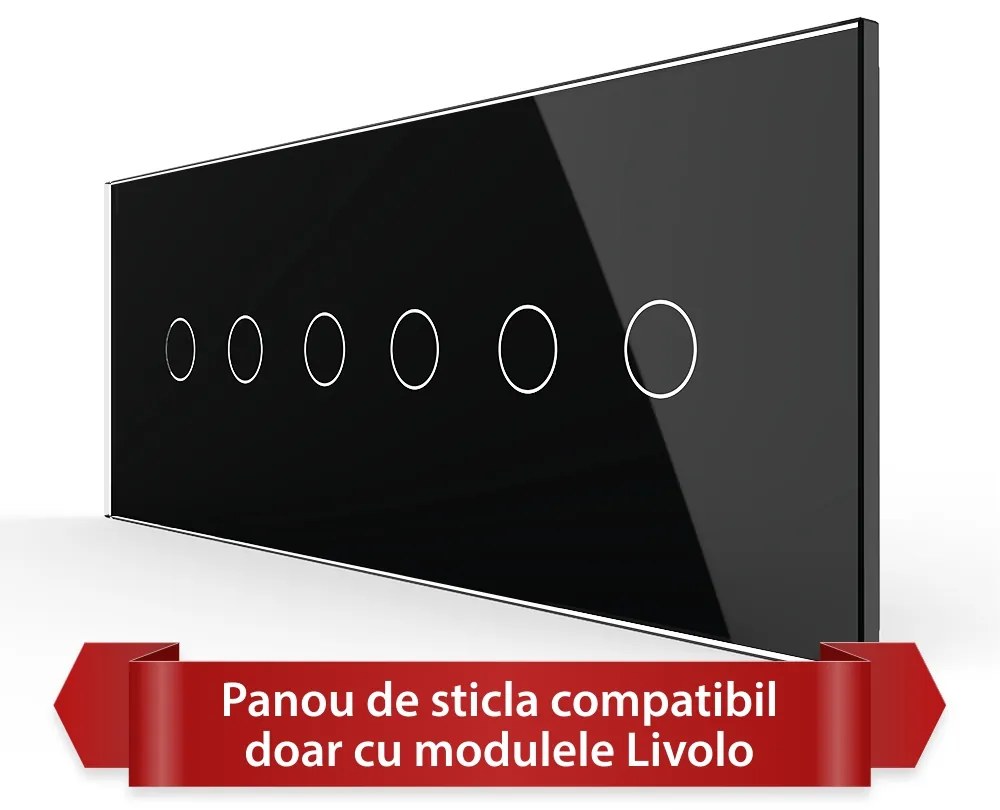 Panou Intrerupator Dublu + Dublu + Dublu cu Touch LIVOLO din Sticla, Standard Italian – 6/7M