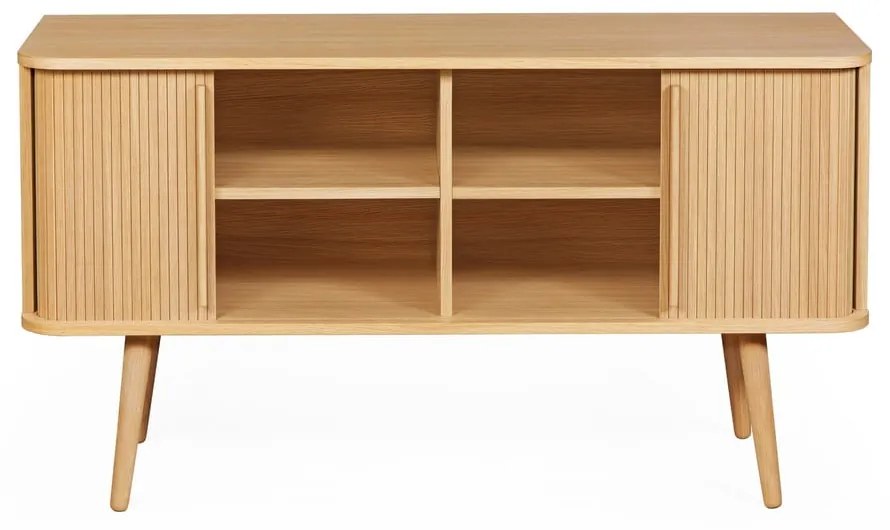 Comodă în culoare naturală joasă cu aspect de lemn de stejar cu ușă glisantă 138x75 cm Rove – Woodman