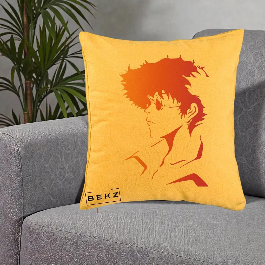 Perna Decorativa Cowboy Bebop Spike Silueta Gradient, 40x40 cm, Galben, Husa Detasabila, Perna Inclusa, BEKZ®