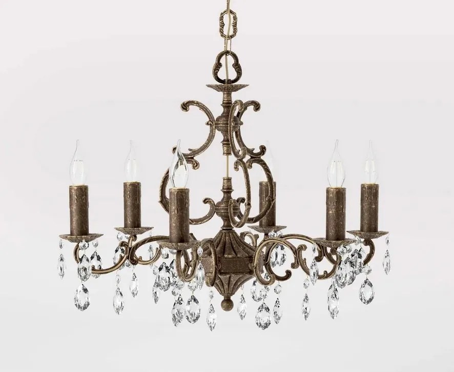 Candelabru 6 brate din alama si cristal Venezia