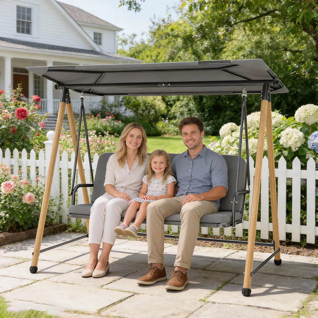Outsunny Balansoar de Grădină cu 3 Locuri, cu Copertină Reglabilă Impermeabilă și Pernă Detașabilă, Capacitate Maximă 360 kg, 208 x 125 x 180 cm, Gri | Aosom Romania