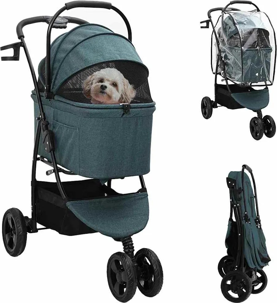 vidaXL Carucior pentru Pisici Pliante Verde 78 x 54 x 101 cm Poliester