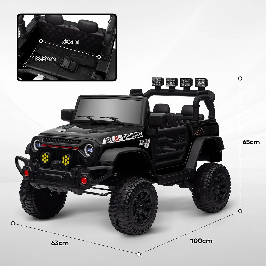 AIYAPLAY Mașină electrică pentru copii UTV cu telecomandă 2,4G, 2 motoare de 12 V, muzică, claxon, lumini LED, 100x63x65cm, negru | Aosom Romania
