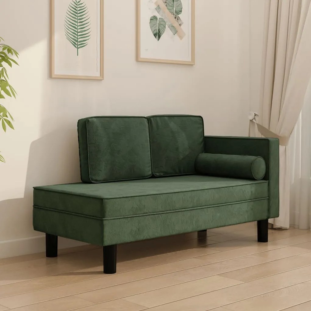 340705 vidaXL Șezlong cu perne și suport, verde închis, catifea