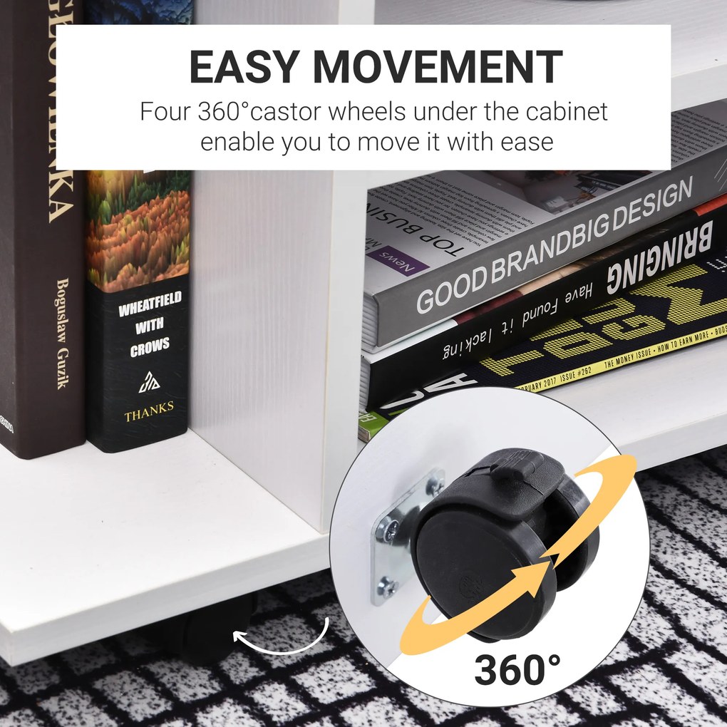 HomCom, comoda TV din lemn cu roti, 80x40x40cm, alb | Aosom Ro