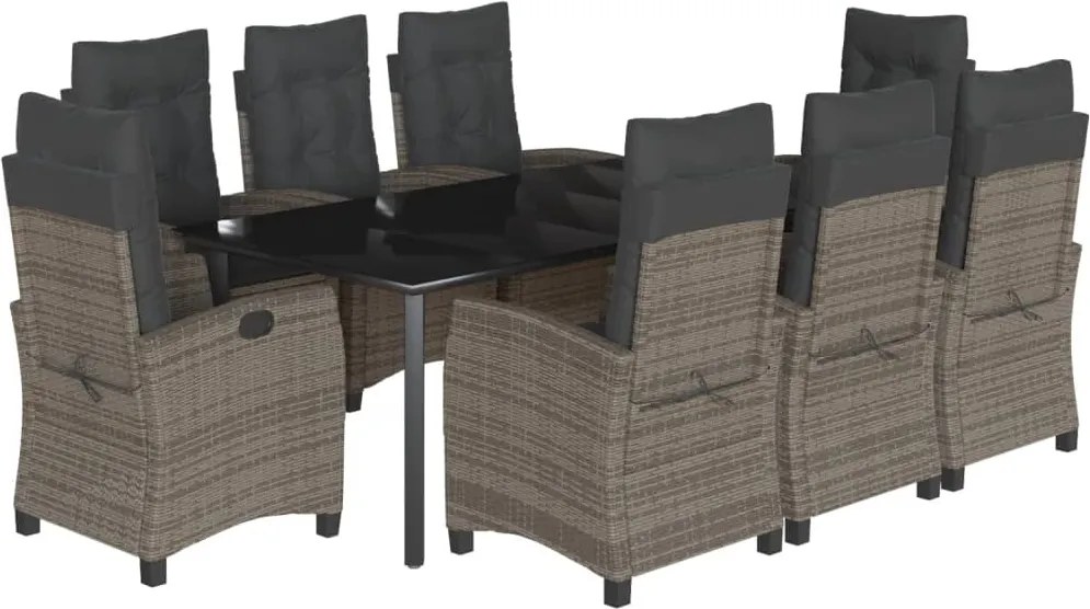 vidaXL Set mobilier grădină cu perne, 9 piese, gri, poliratan