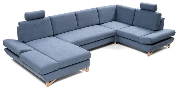 Colțar extensibil tapițat AVESTA, în formă de U, cu spațiu de depozitare, albastru