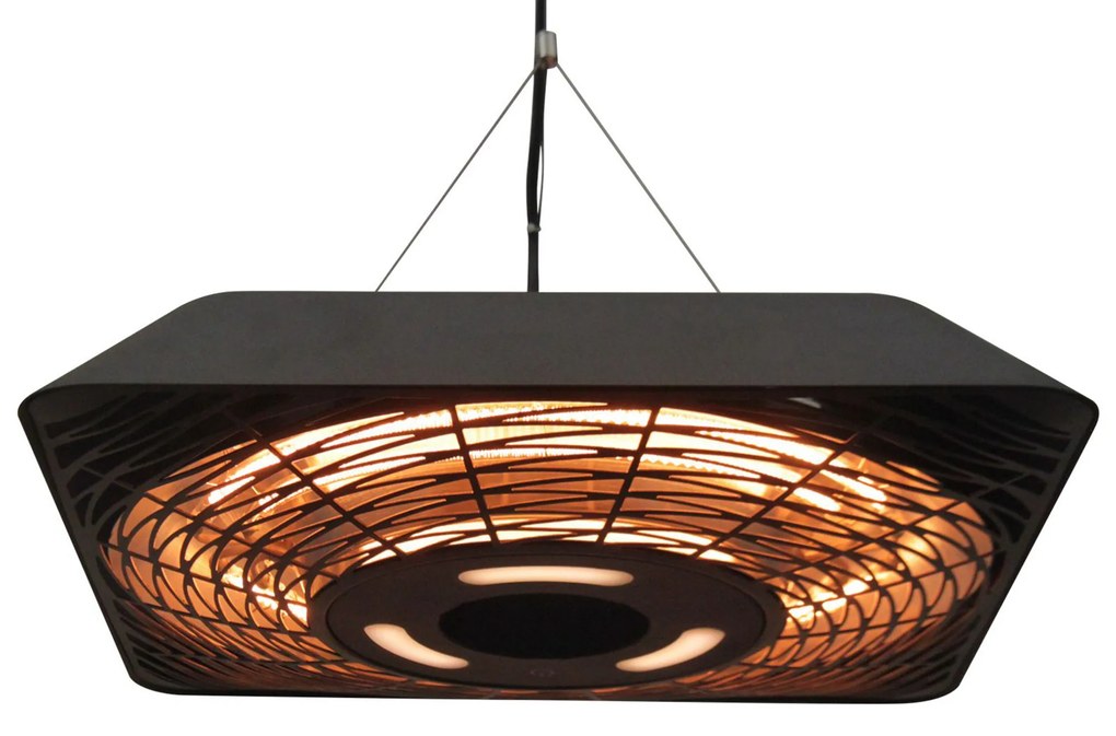 Outsunny Lampa pentru Incalzire in Aer Liber cu Lumina, 3 Niveluri de Putere 800W/1200W/2000W si Telecomanda, 45x45x10cm, Negru