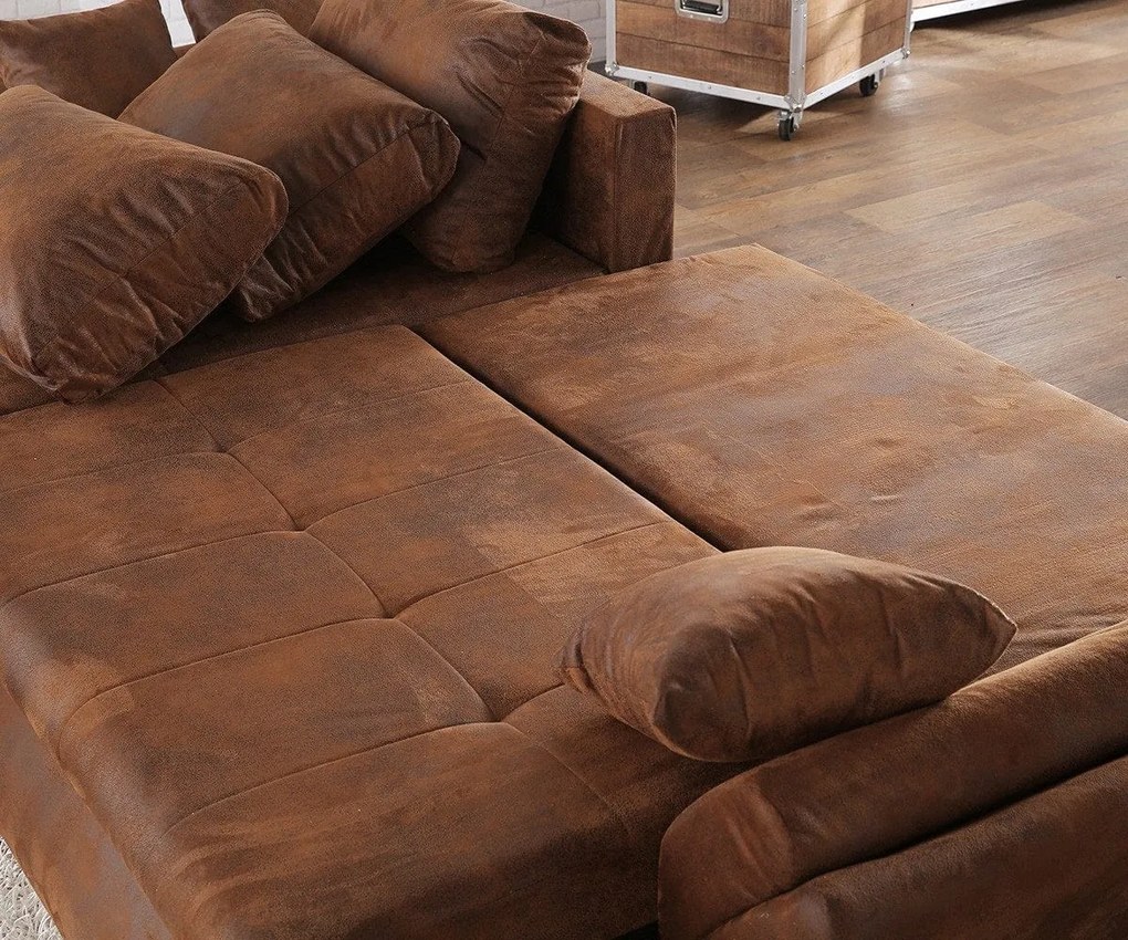 Colțar extensibil dumonde cu ladă de depozitare si sezut confortabil din spuma high-density, Loana Madagaskar Brown II 270x185 cm