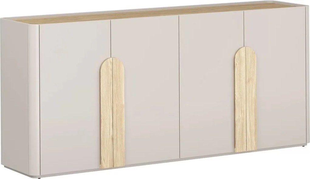 Comodă cu patru uși Amilio 200 cm - casmir / stejar uleiat / mânere stejar deschis