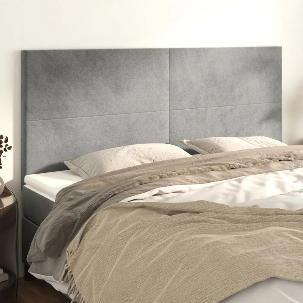 vidaXL Tăblii de pat, 4 buc, gri deschis, 80x5x78/88 cm, catifea