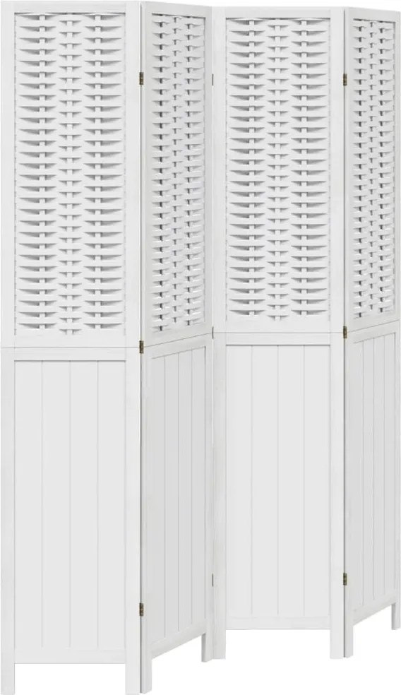 vidaXL Paravan cameră 4 panouri, alb, lemn masiv paulownia