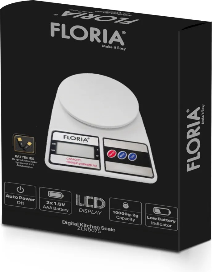 Cantar de bucatarie digital Floria ZLN9075, Capacitate 2g-10.000g, Display LCD, Maxim 10kg